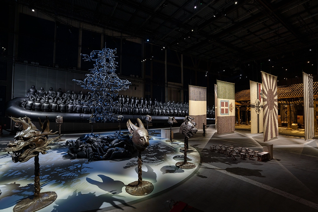 Installation view of Ai Weiwei: Button Up!, 2026. Aviva Studios, Manchester, United Kingdom.