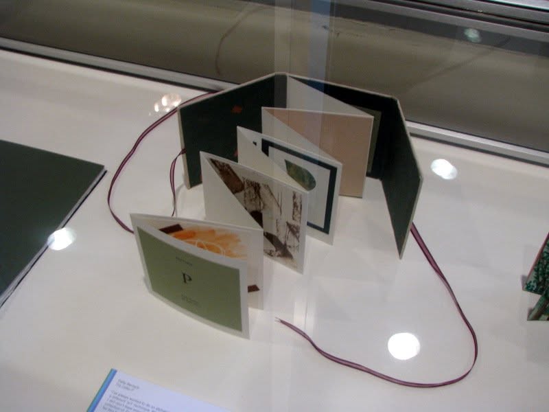 Veronica Sorcher, C.P.N.W. 12.27.10, accordion artist’s book with photographic imagery, installation view from Bookworks 12, Cincinnati, 2011.