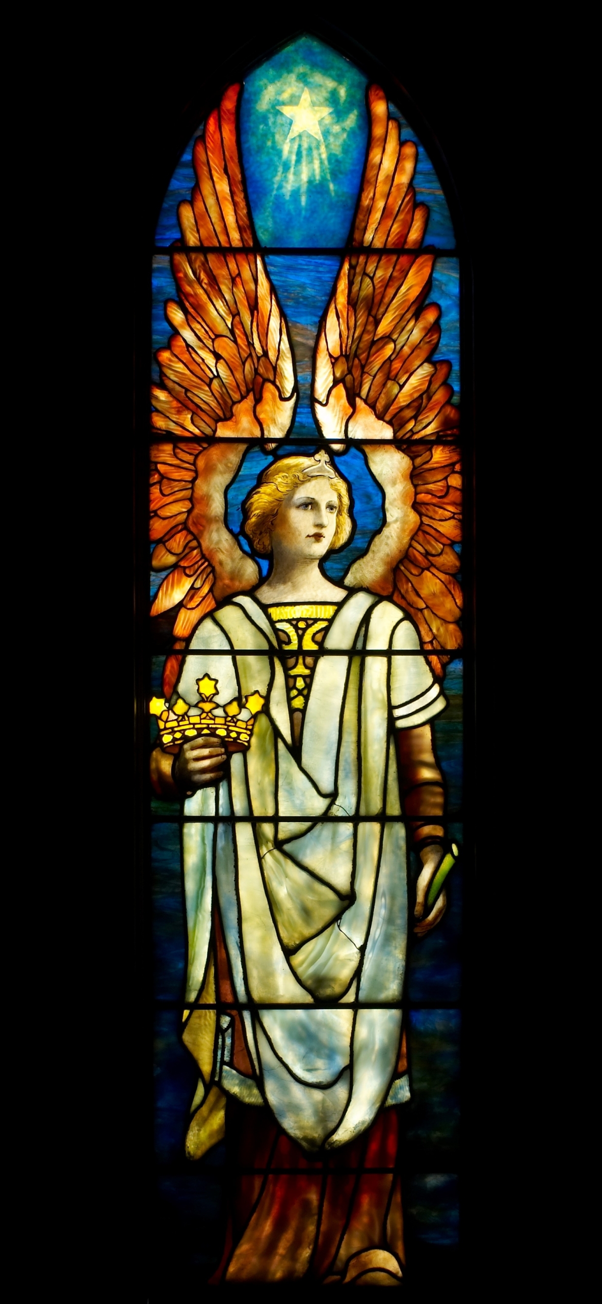 Smyrna, Tiffany Studios, The Angel of the Church in Smyrna, c. 1902–1903, leaded-glass window, from Angels Representing Seven Churches.