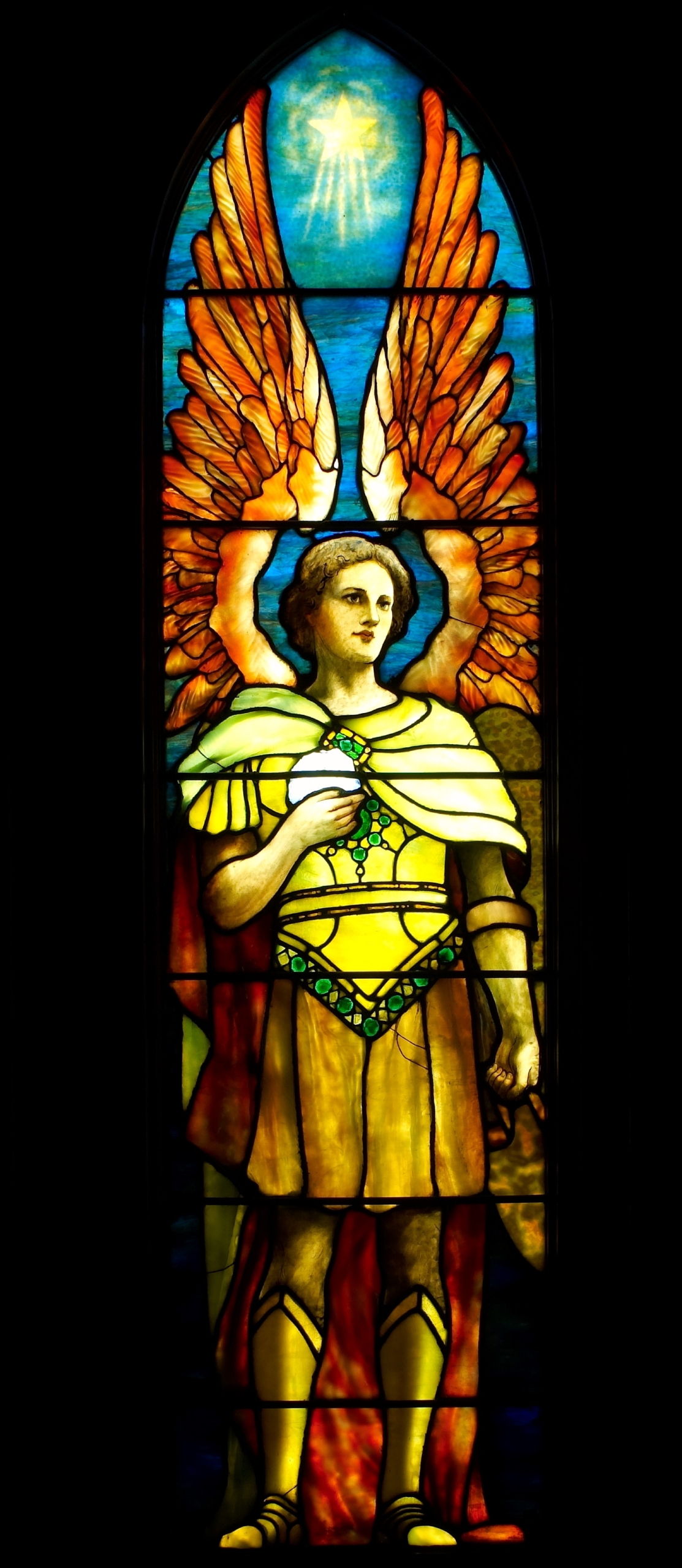 Pergamum, Tiffany Studios, The Angel of the Church in Pergamum, c. 1902–1903, leaded-glass window, from Angels Representing Seven Churches.