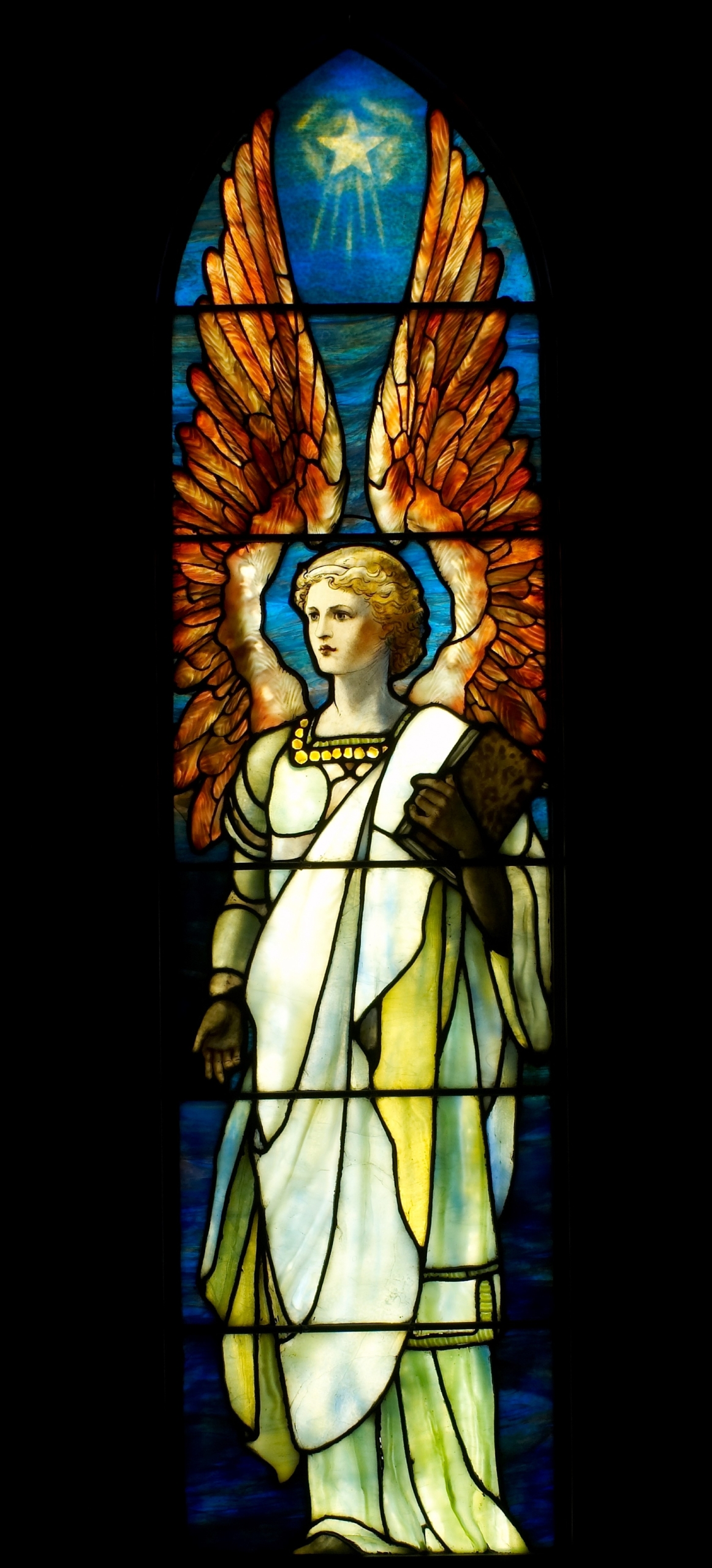 Sardis, Tiffany Studios, The Angel of the Church in Sardis, c. 1902–1903, leaded-glass window, from Angels Representing Seven Churches.