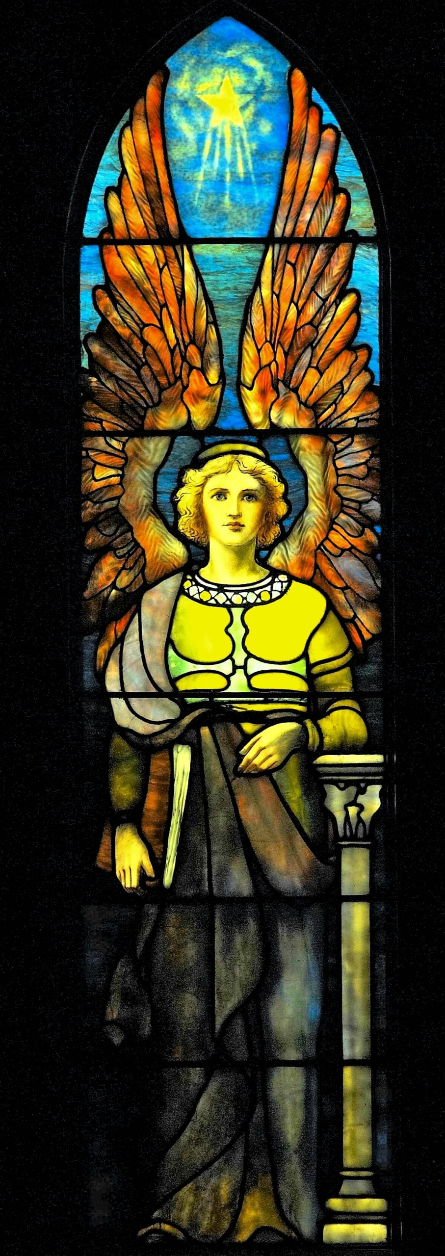 Philadelphia, Tiffany Studios, The Angel of the Church in Philadelphia, c. 1902–1903, leaded-glass window, from Angels Representing Seven Churches.