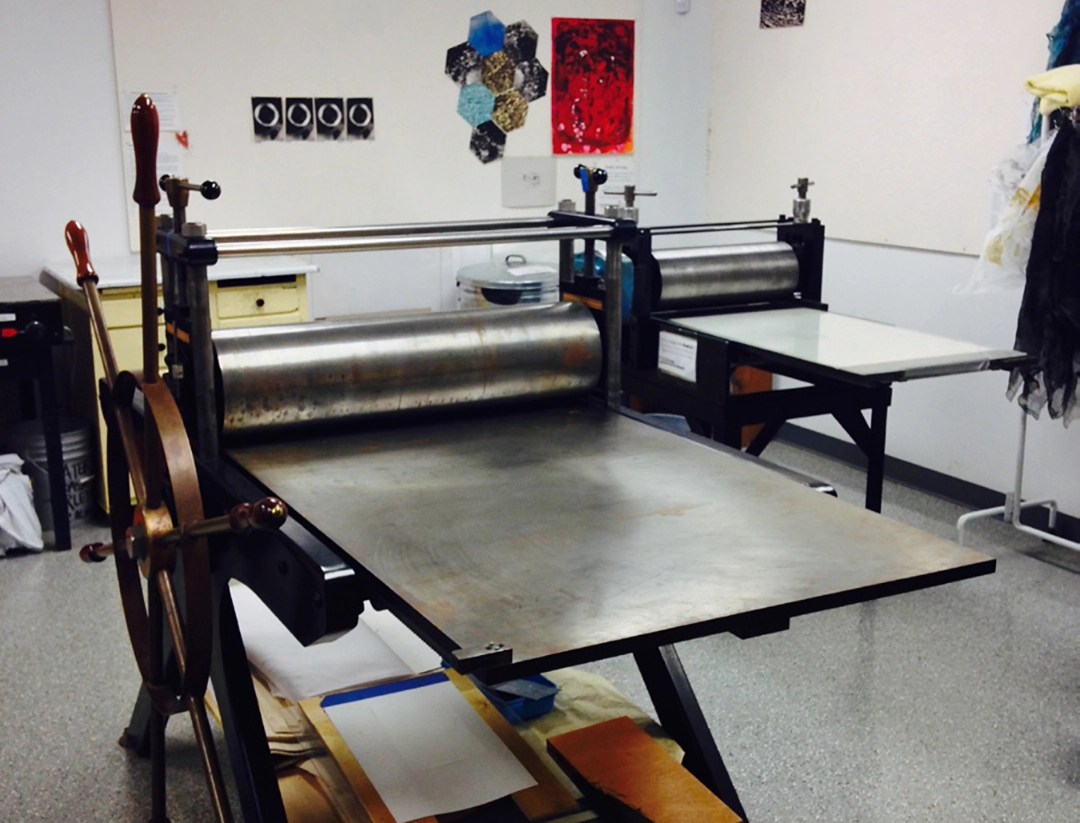 Two large etching presses in the new studio.
