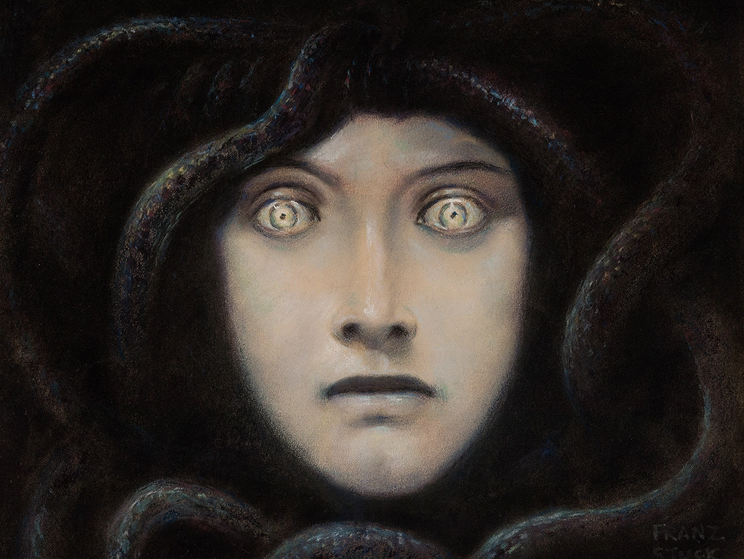 Franz von Stuck, Head of Medusa, ca. 1892. Pastel on paper. Private collection.