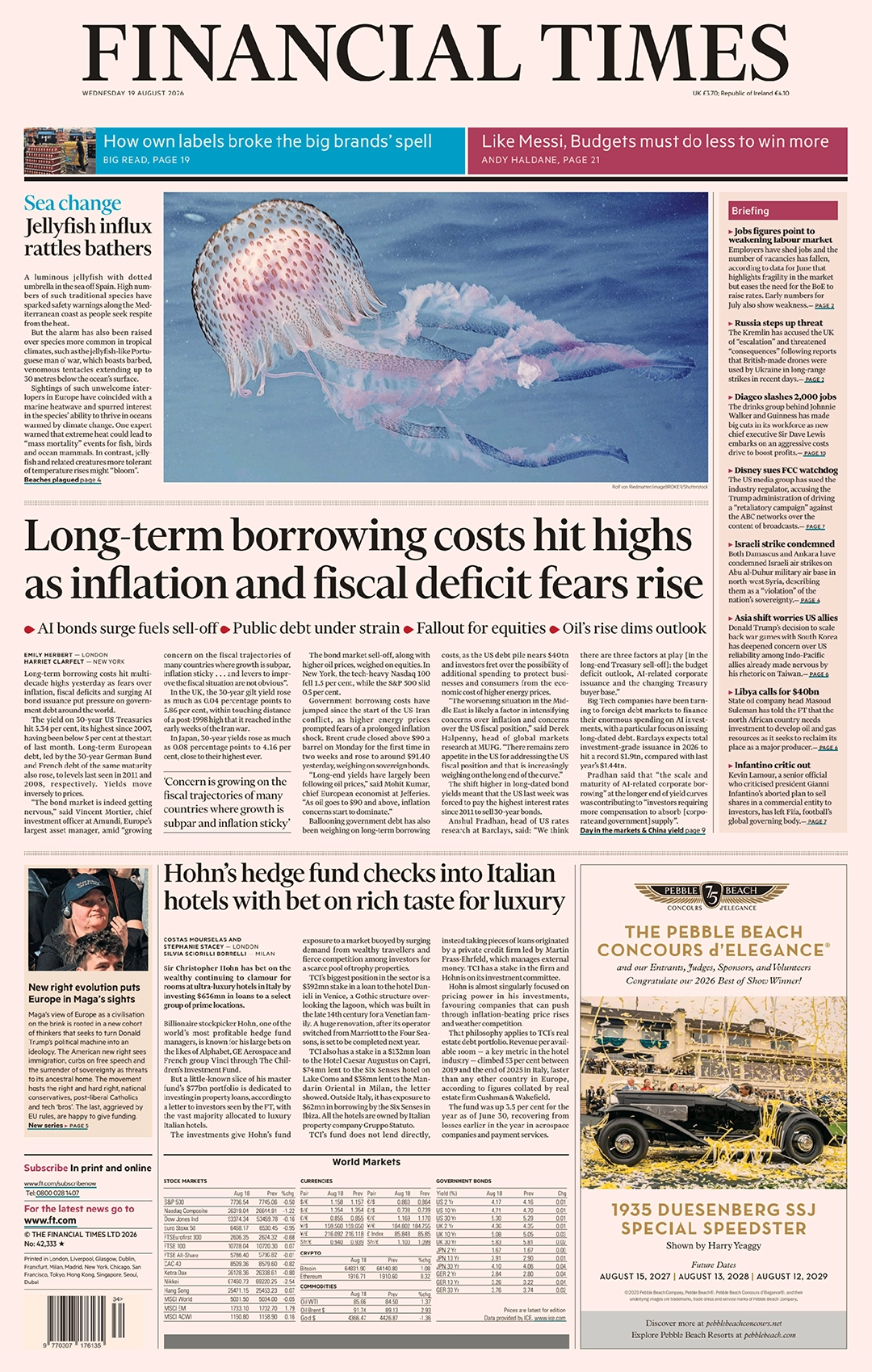 Front page of the Financial Times, August 19, 2026.