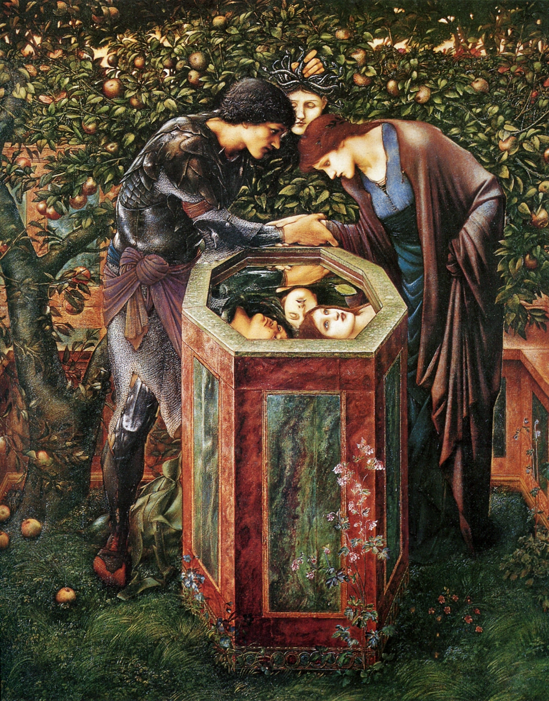 Edward Burne-Jones, The Baleful Head, 1885–1887. Perseus shows Andromeda the head of Medusa reflected in the water. Oil on canvas, 150 × 130 cm. Staatsgalerie Stuttgart.