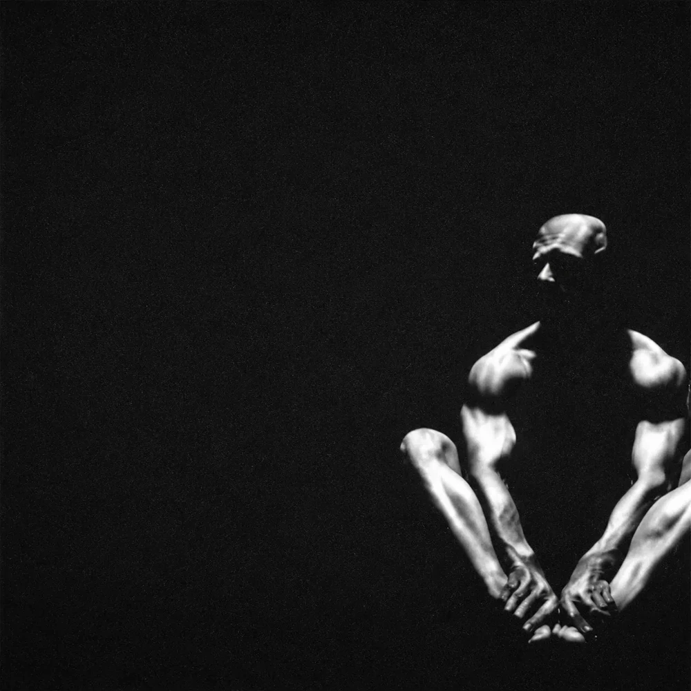 Dan Newman / MYRIX, Untitled Male Figure, c. 2011. White pencil or charcoal on black paper. Digitally enhanced.