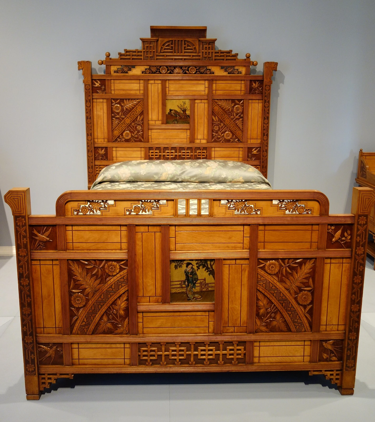 Detailed view of the Mitchell & Rammelsberg bedstead, c. 1880, Cincinnati Art Museum.