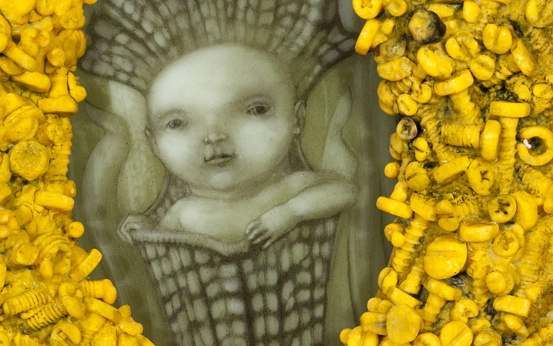 Steven Ramsey. Foundling (2011). Detail of pâte de verre frame cast from nuts and bolts. Photo courtesy of Marta Hewett Gallery.