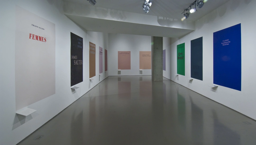 Julião Sarmento, installation view showing book covers for T.S. Eliot, James Salter, and Philippe Sollers at the Contemporary Arts Center, Cincinnati, 2011.
