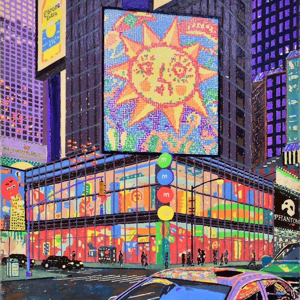 Tom Bacher, Times Square Sunrise, phosphorescent acrylic on canvas.