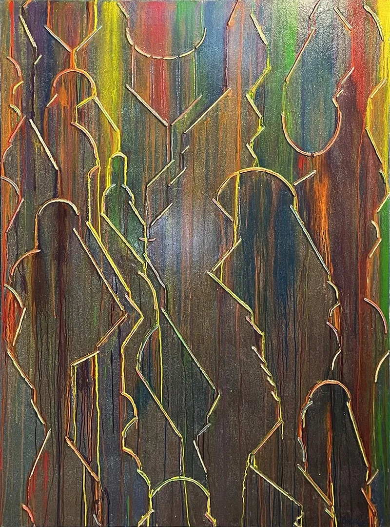 Tom Bacher, Multicolor Vertical Blue, phosphorescent acrylic on canvas. Courtesy of Cincinnati Art Galleries, LLC.