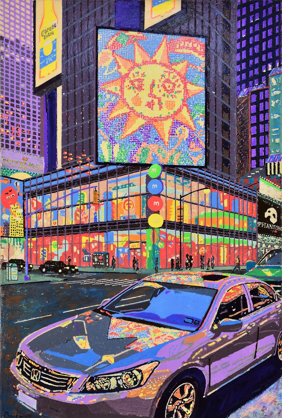 Tom Bacher, Times Square Sunrise, phosphorescent acrylic on canvas. Courtesy of Cincinnati Art Galleries, LLC.