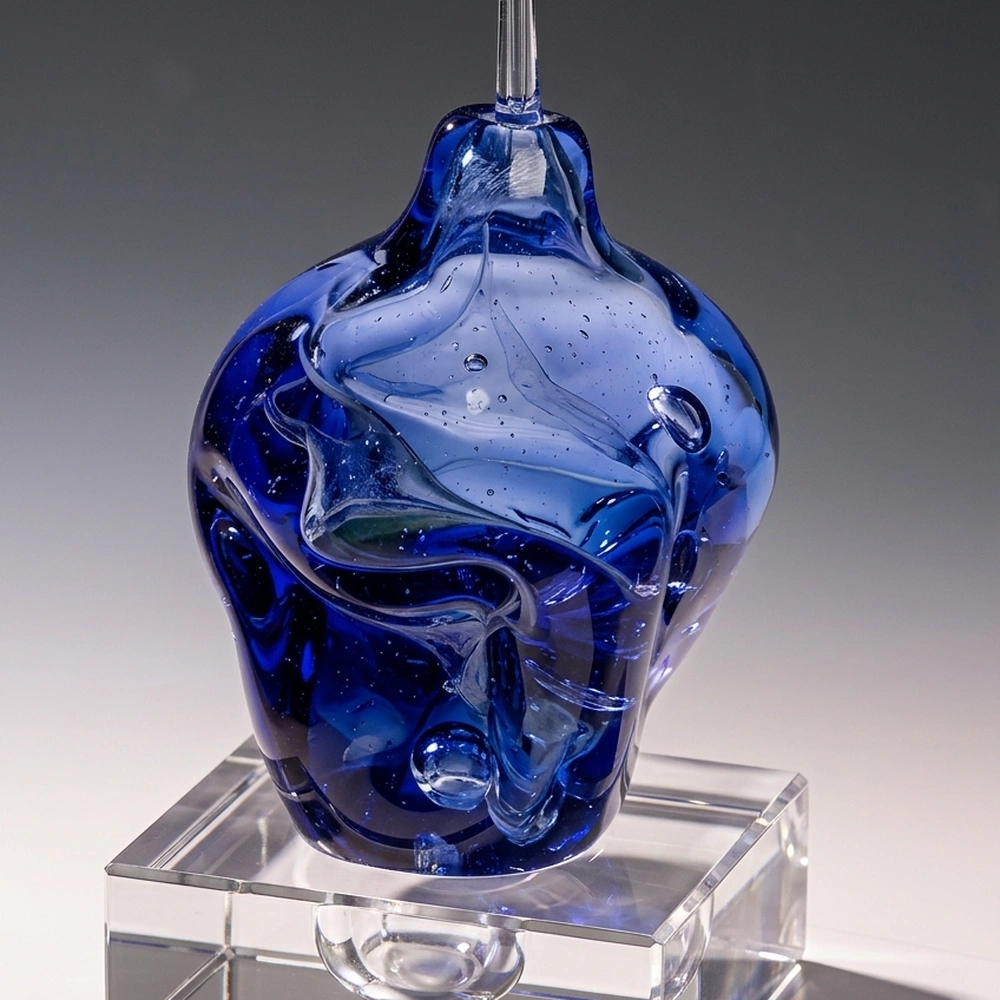 Michael Gore, Cobalt Dreidel, blown Venetian glass with lucite stand.