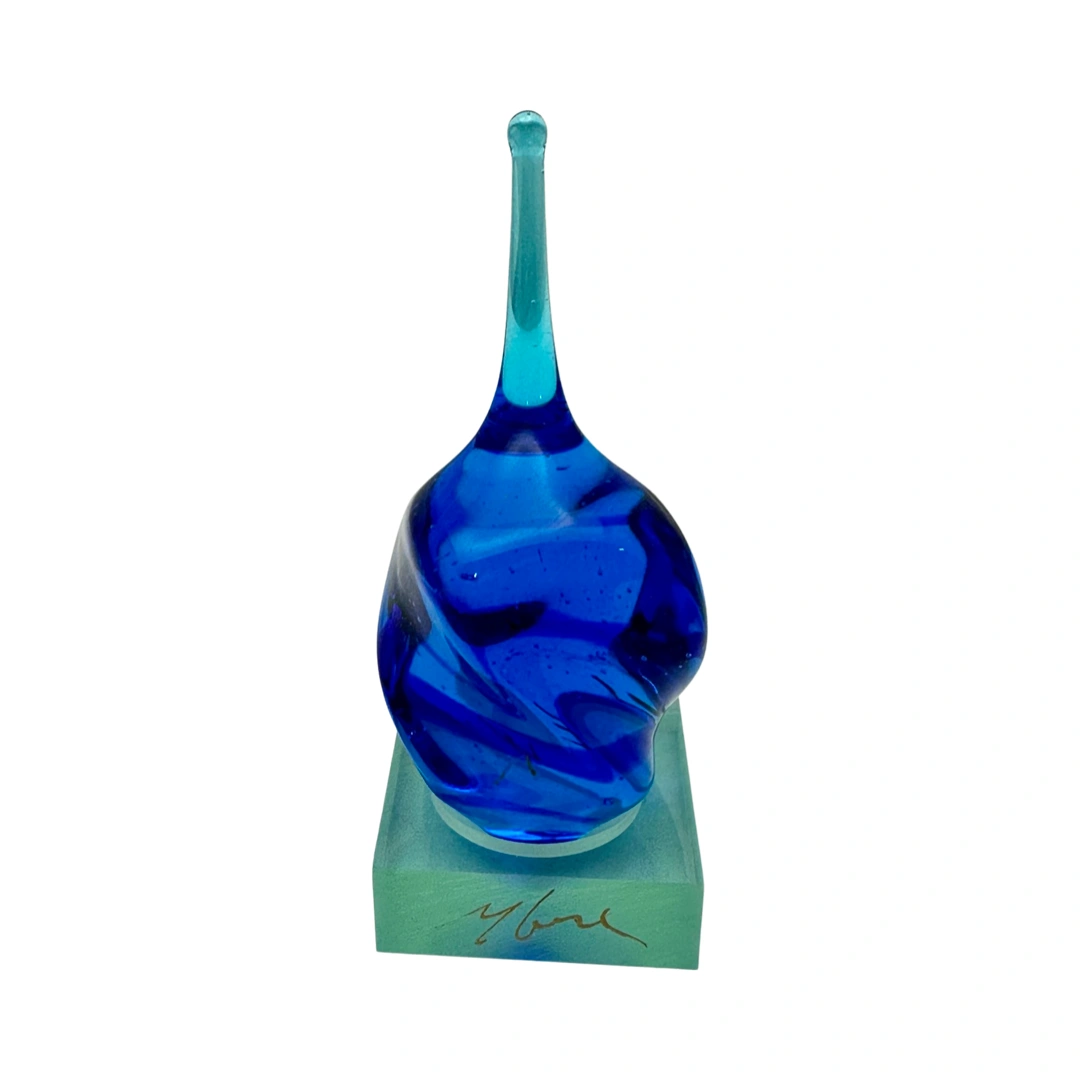 Michael Gore, Aqua and Cobalt Dreidel, hand-blown Venetian glass with lucite stand.