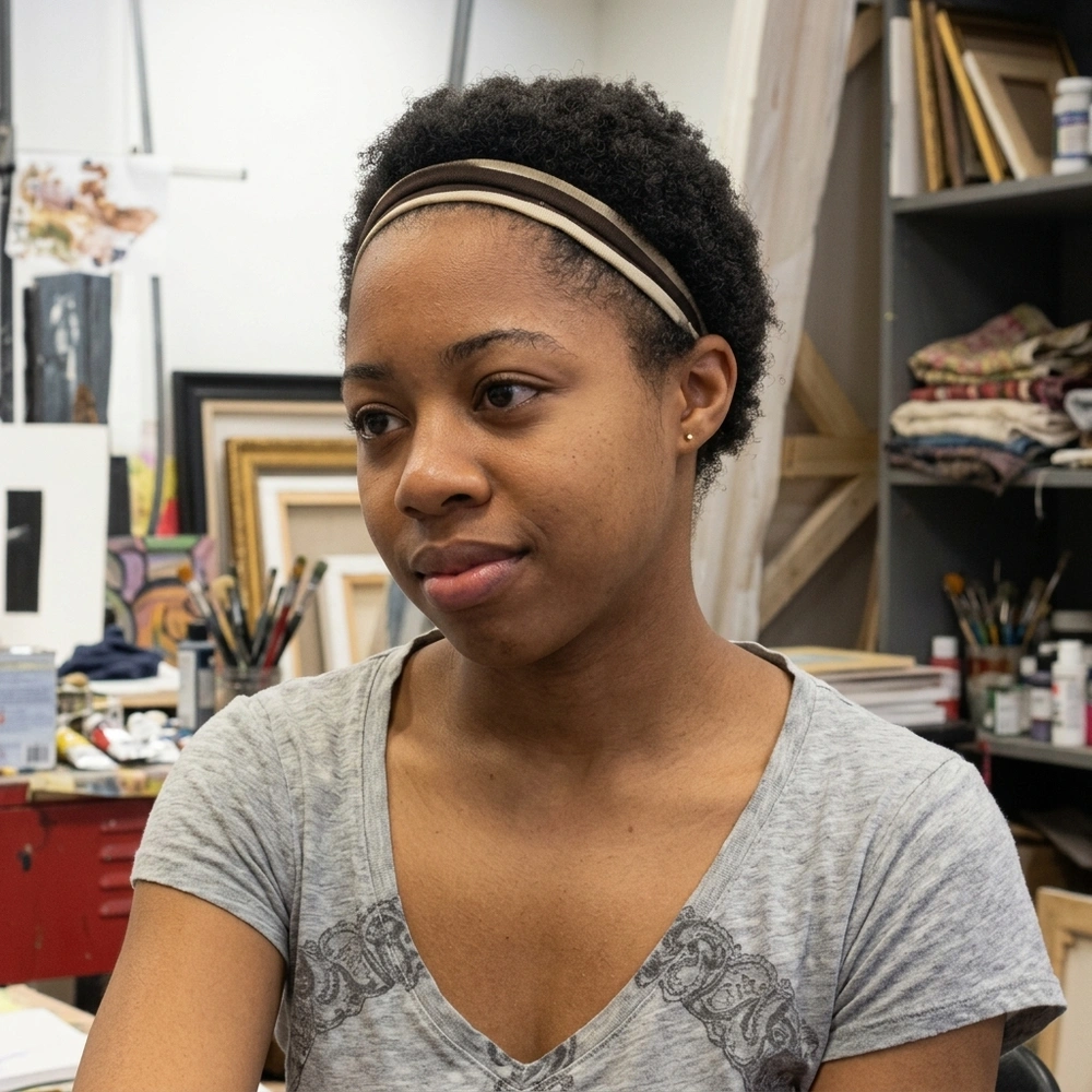 Audrey Weatherby, artist portrait in her studio. (Digitally enhanced.)