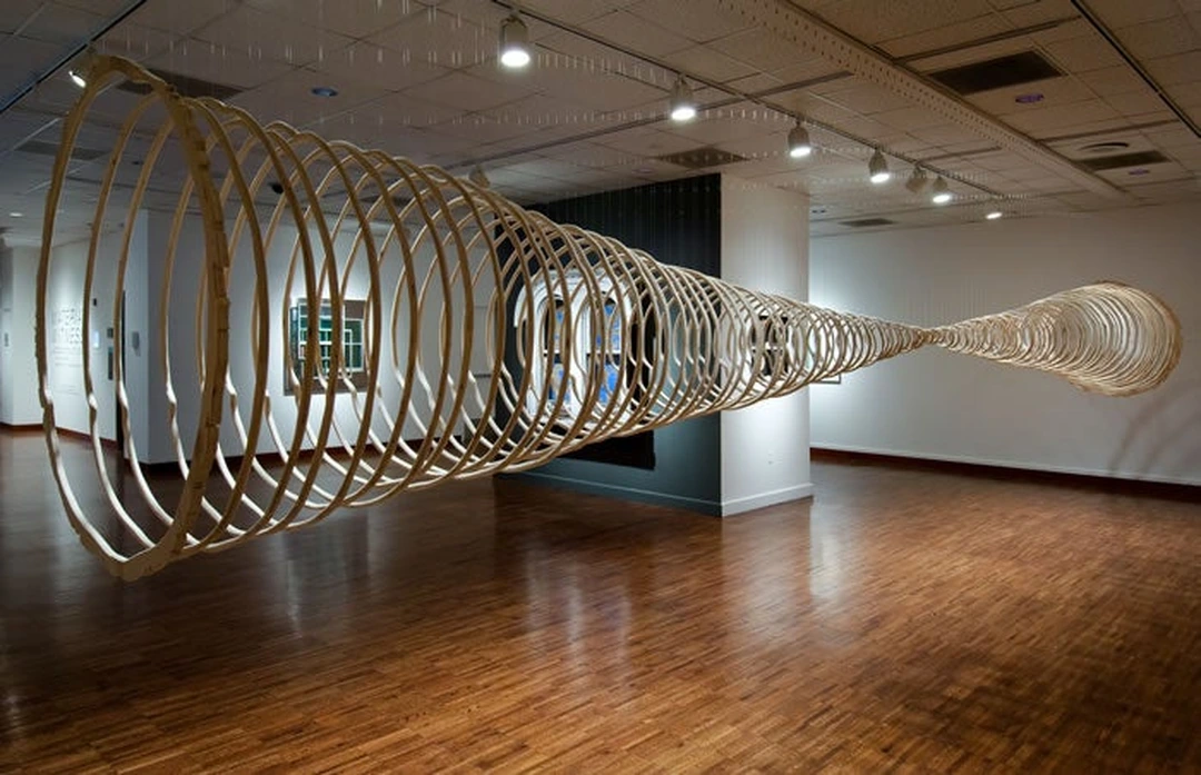 Terry Berlier, Perfect Lovers, 2011, plywood and monofilament installation at the Weston Art Gallery.