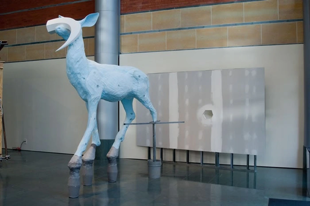Matthew Flegle, Bewilderness, 2010, mixed media sculpture of polystyrene, drywall studs, and concrete at the Weston Art Gallery.
