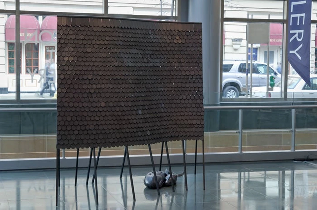 Matthew Flegle, Sorrow, 2011, polystyrene, plaster, steel, resin, and graphite sculpture at the Weston Art Gallery.