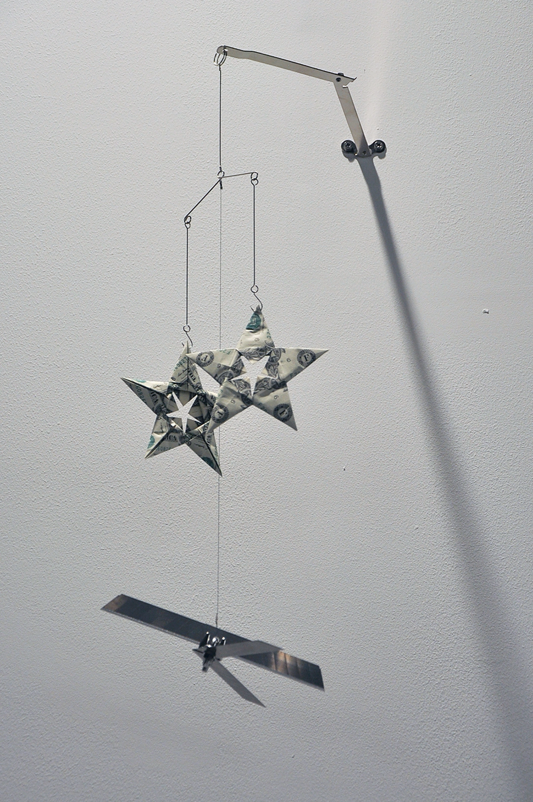 Abdullah M. I. Syed, Twinkle Twinkle Little Drone IV, folded currency drone and origami stars mobile installation.