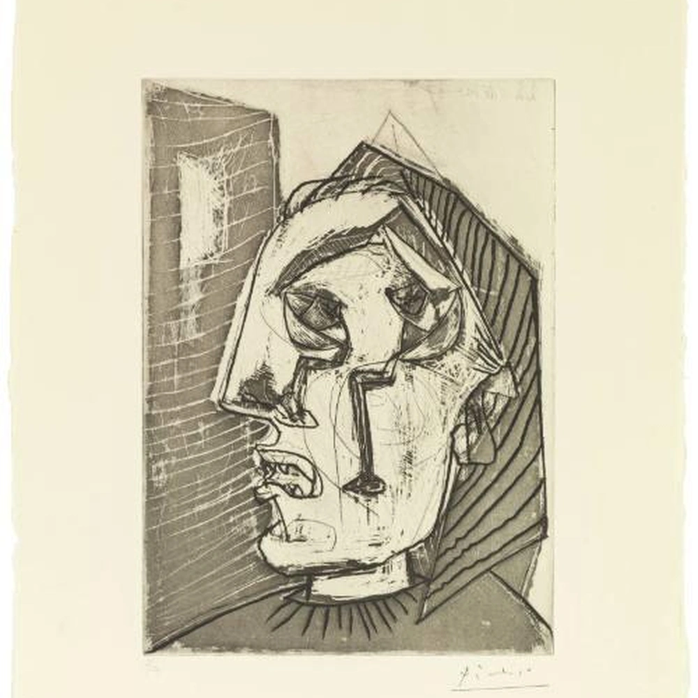 Pablo Picasso, Weeping Woman in Front of Wall, 1937, detail of aquatint and drypoint. Cincinnati Art Museum.