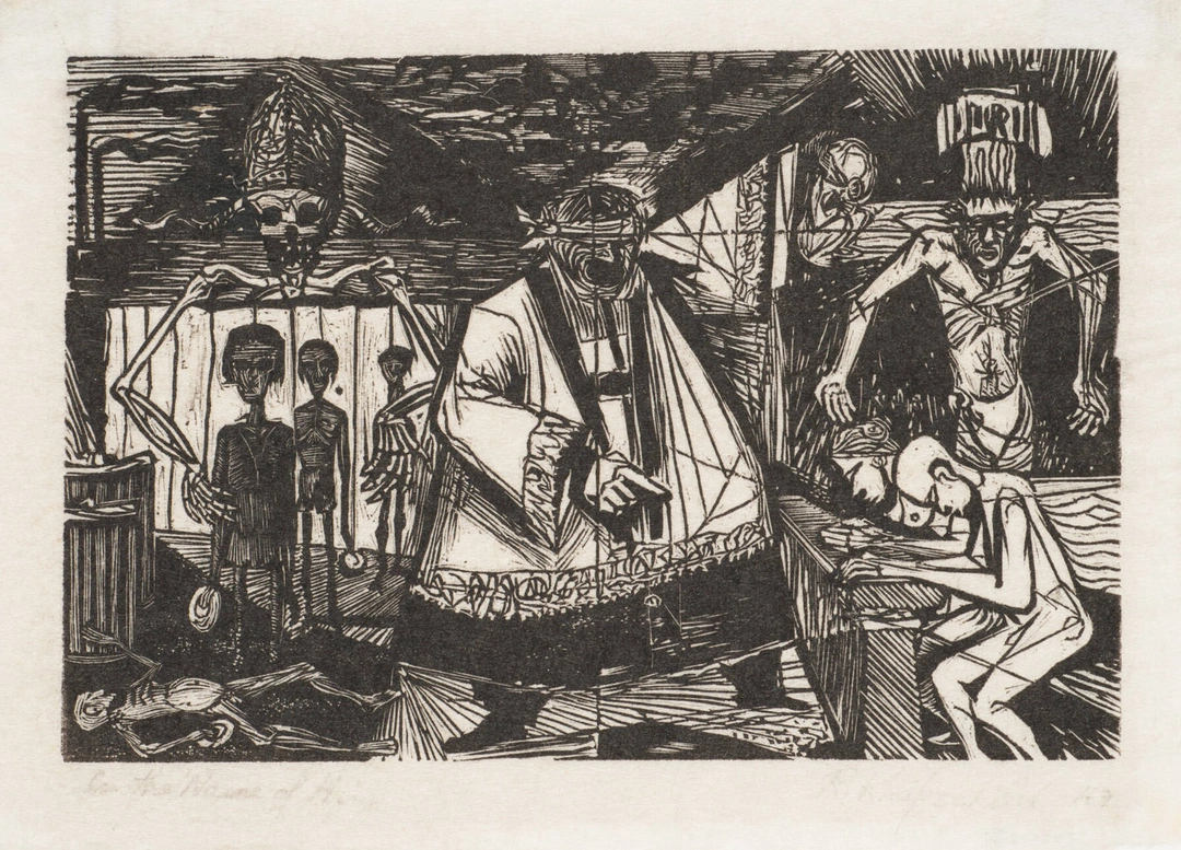 Robert Knipschild, In the Name of Him, 1949. Wood engraving. Cincinnati Art Museum.