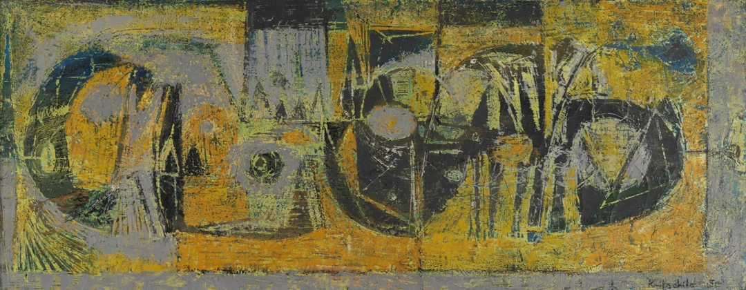 Robert Knipschild, Composition-October 1950, 1950. Encaustic on canvas, 10 7/8 x 27 15/16 in. Pennsylvania Academy of the Fine Arts.