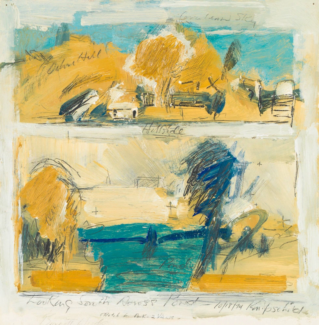 Robert Knipschild, Park-Two Views, 1974. Pencil and oil on paper, 10 1/4 x 10 1/16 in. Cincinnati Art Museum.
