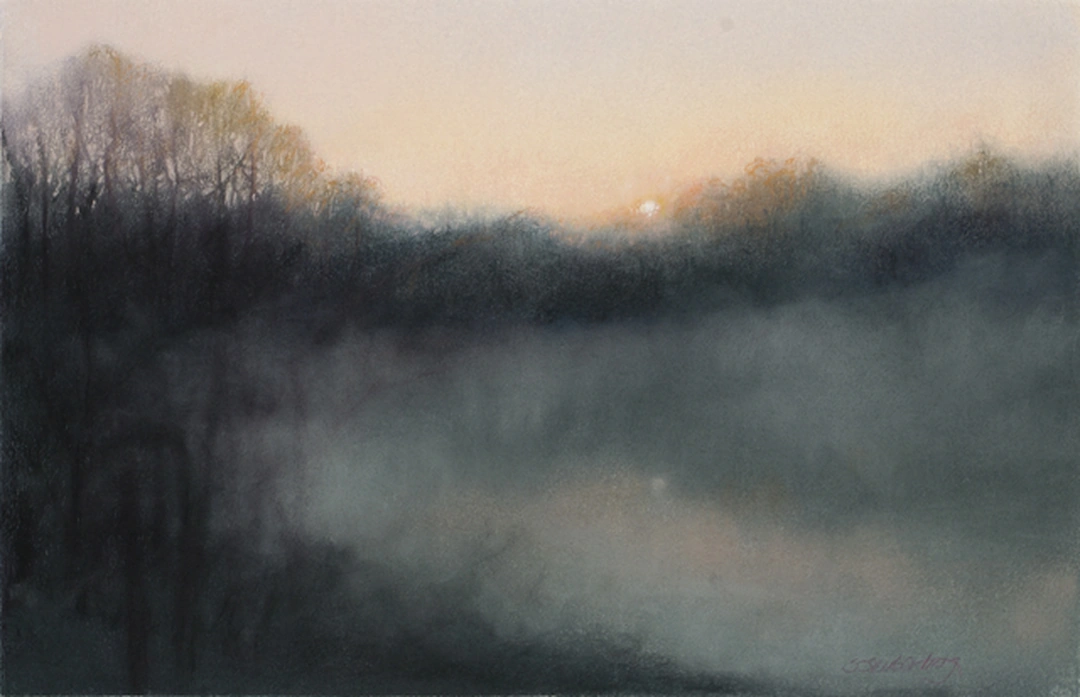 Stacie Seuberling, Mist on Pond, pastel.