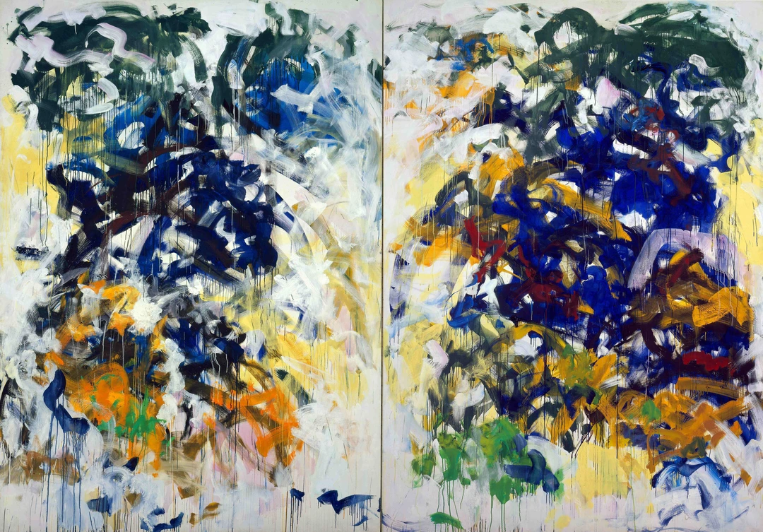 Joan Mitchell, Beauvais, 1986. Oil on canvas diptych, 110 1/4 x 157 1/2 in.