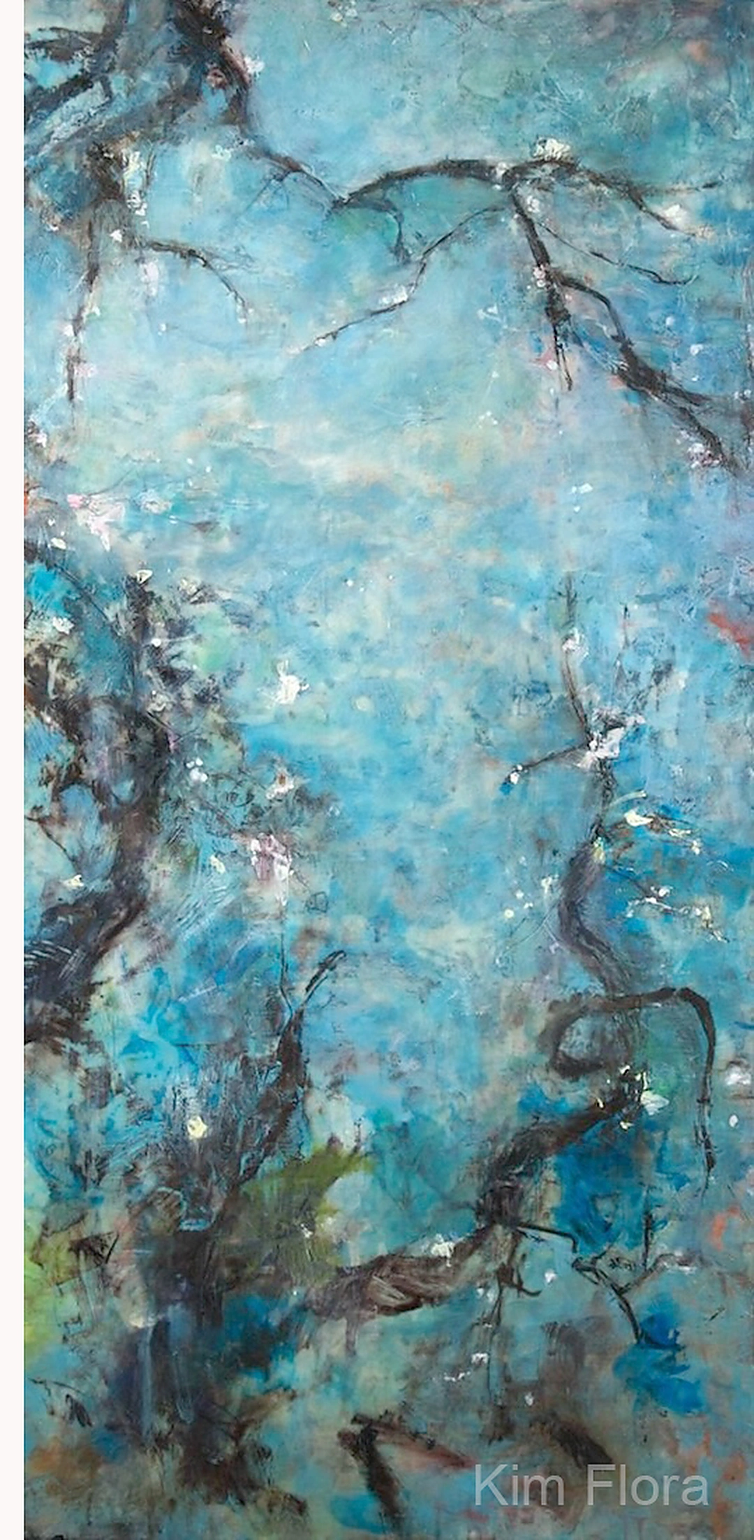 Kim Flora, Bloomen, oil and encaustic on panel, 47" x 24", 2011.
