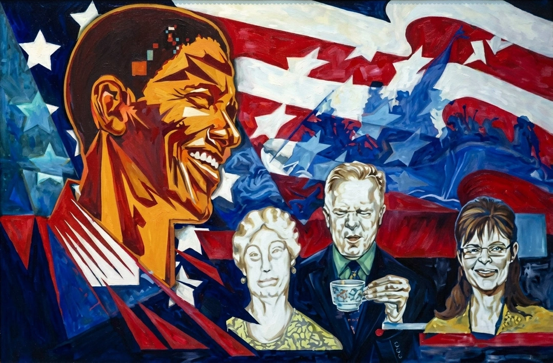 Jimi Jones, Crossing the Delaware, 2011. Oil on canvas, 30 x 40 in. (Digitally enhanced.)