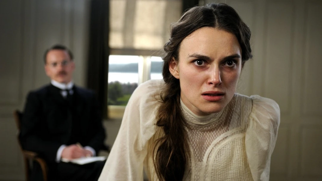 David Cronenberg, A Dangerous Method, 2011. Keira Knightley as Sabina Spielrein and Michael Fassbender as Carl Jung. Sony Pictures Classics.