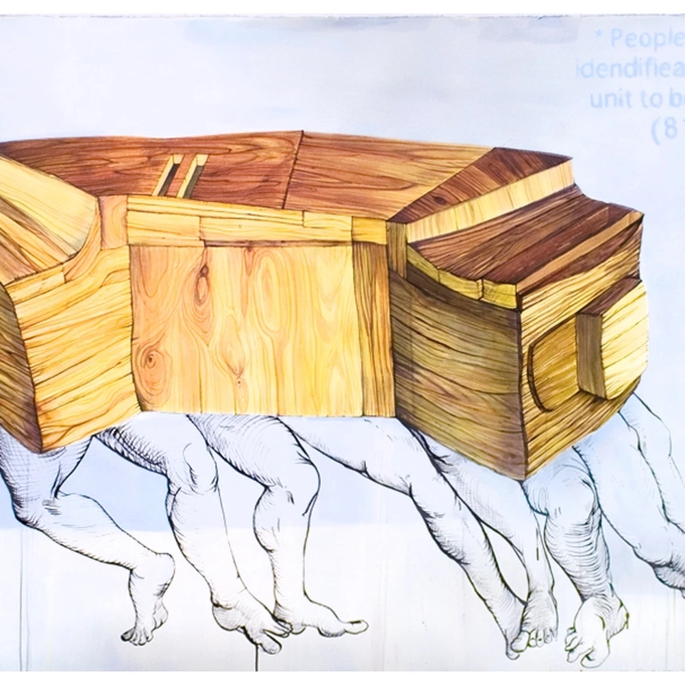 Jennifer Purdum, Trojan House # 3, ink and latex on paper, 60" x 80", 2008.