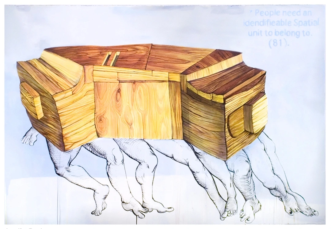 Jennifer Purdum, Trojan House # 3, ink and latex on paper, 60" x 80", 2008.