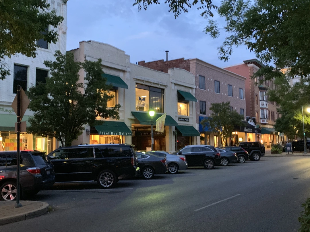 Commercial storefronts along Erie Avenue in Hyde Park Square, Cincinnati, Ohio, home of Miller Gallery.