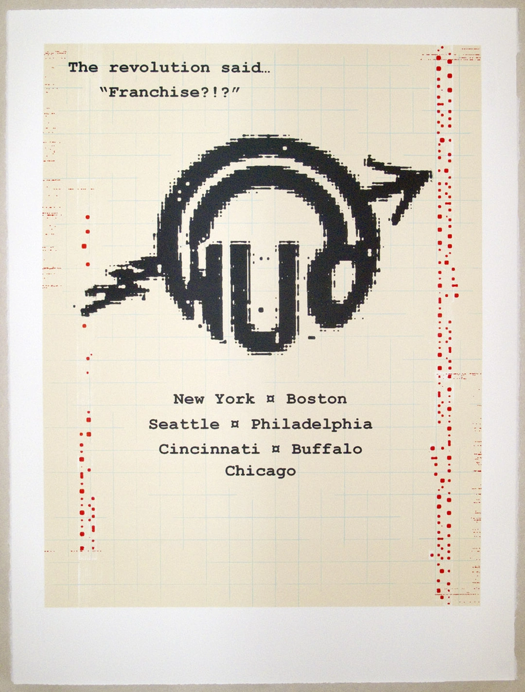 Joseph Winterhalter, Weatherman said..., from the suite The Revolution Says..., 2012. Lithograph on Somerset paper, 30 x 22 in., edition of 17. Printed at Clay Street Press.