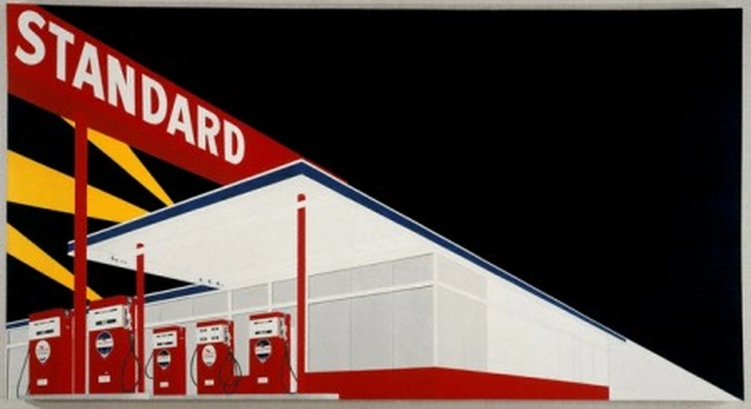 Ed Ruscha, Standard Station. Image from the Getty Center press materials.