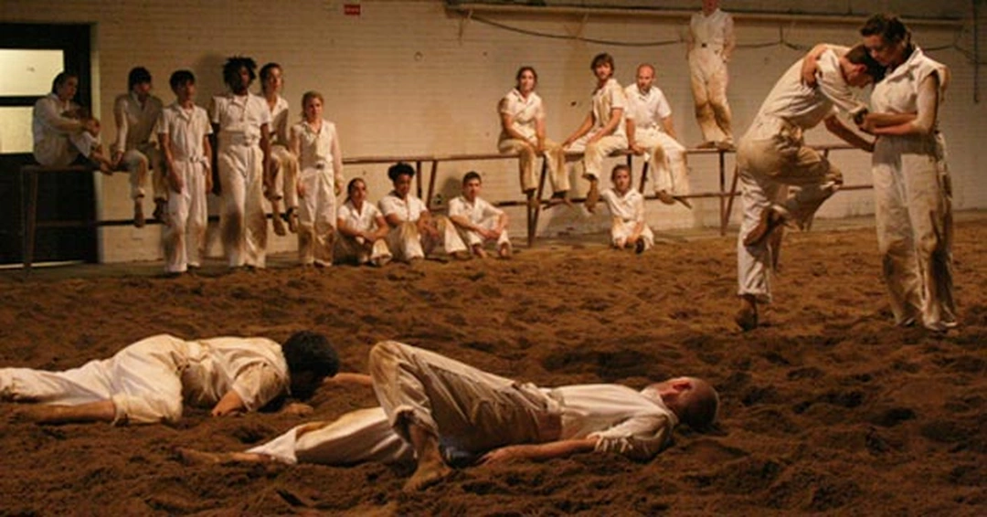 Dancers performing Our Town by Bebe Miller during Dance Uptown: DIRT at Ohio State in 2012.