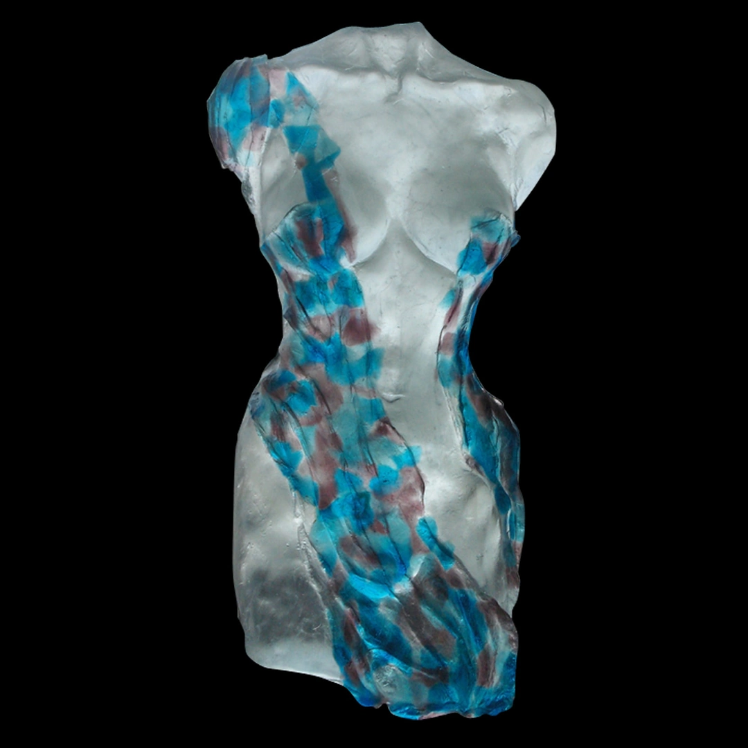 "DRAPED ARIADNE", Margot Gotoff, cast glass from clay& wax original, 33"x15"x 10".