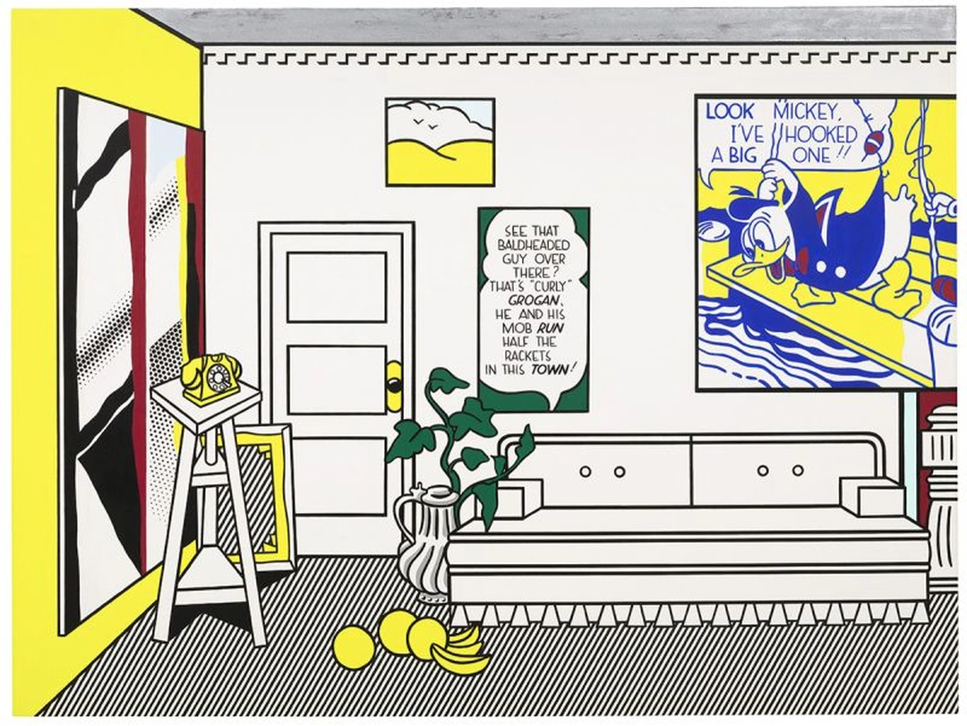 "Artist’s Studio No. 1 (Look Mickey)", 1973. Oil, Magna, sand with aluminum powder and Magna medium on canvas. 96 x 128 in. © Estate of Roy Lichtenstein. Collection Walker Art Center, Minneapolis. Gift of Judy and Kenneth Dayton and the T.B. Walker Foundation, 1981.