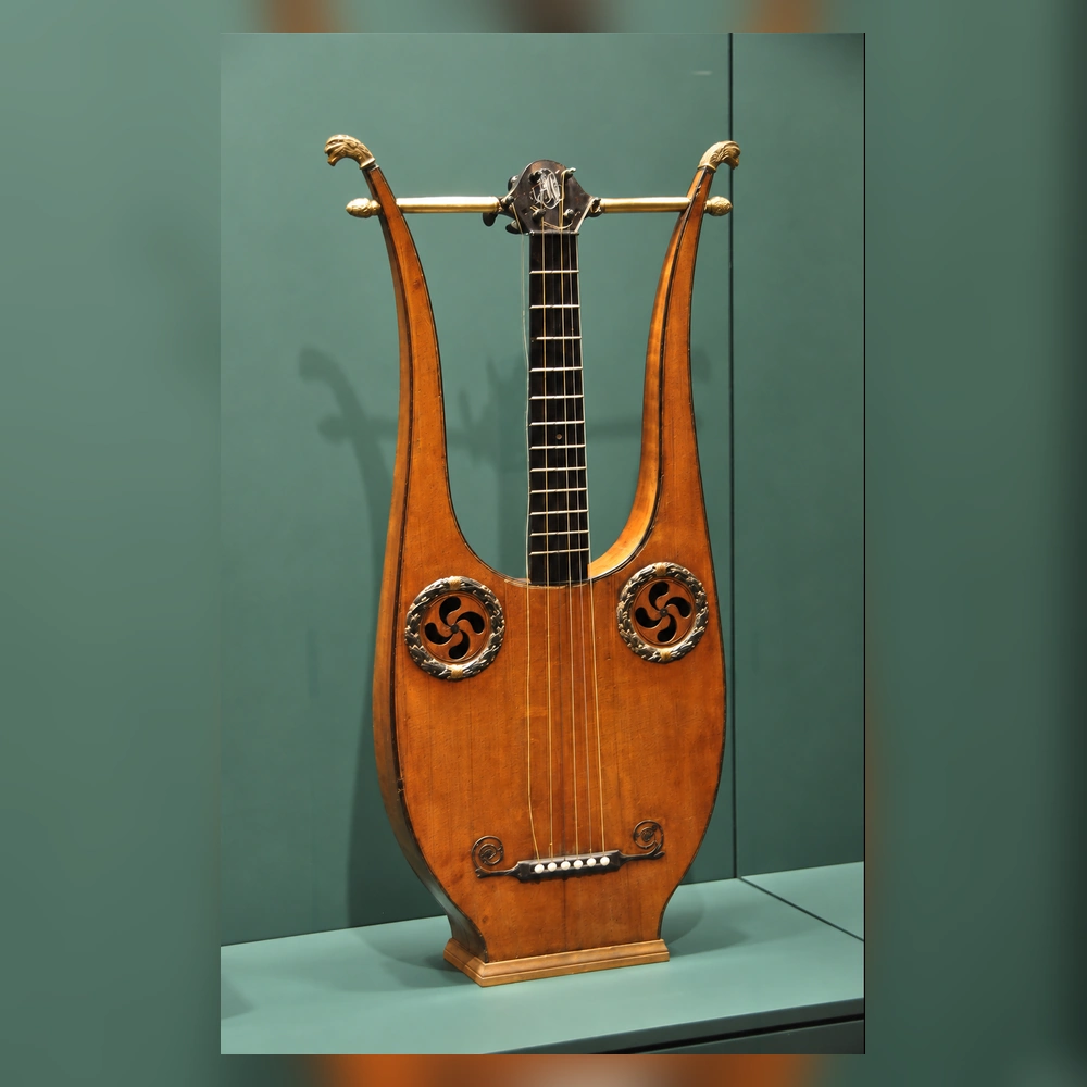 Lyre-Guitar (19th century, French), Cincinnati Art Museum, improved square framing. (Digitally enhanced. May contain discrepancies from the original artwork.)