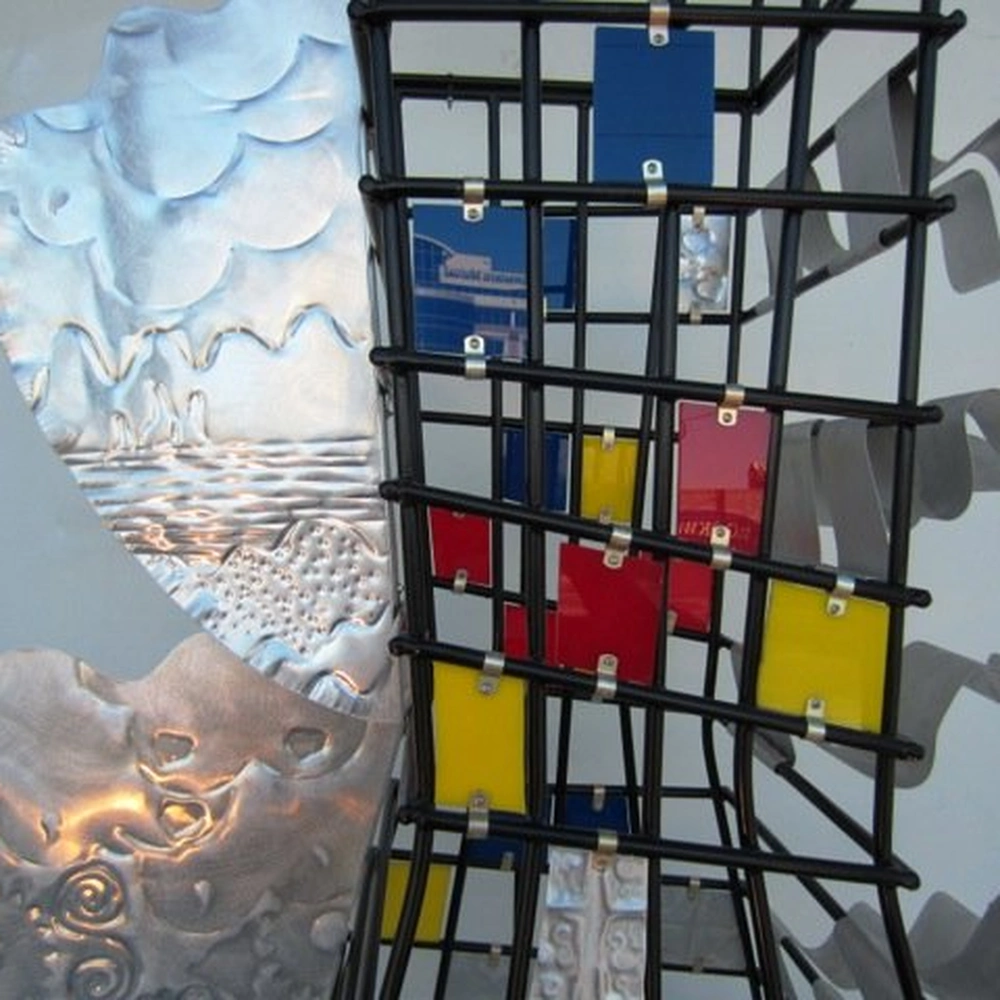 Detail from Sun Cairn, from Edward Casagrande's major sculptural installation, The Humanity Outpost at World Peace Bell Park, Newport, Kentucky.