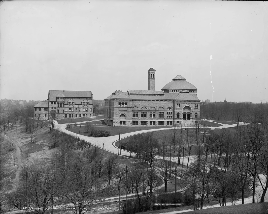 Historical photograph of the Cincinnati Art Museum in Eden Park, by the Detroit Publishing Company.