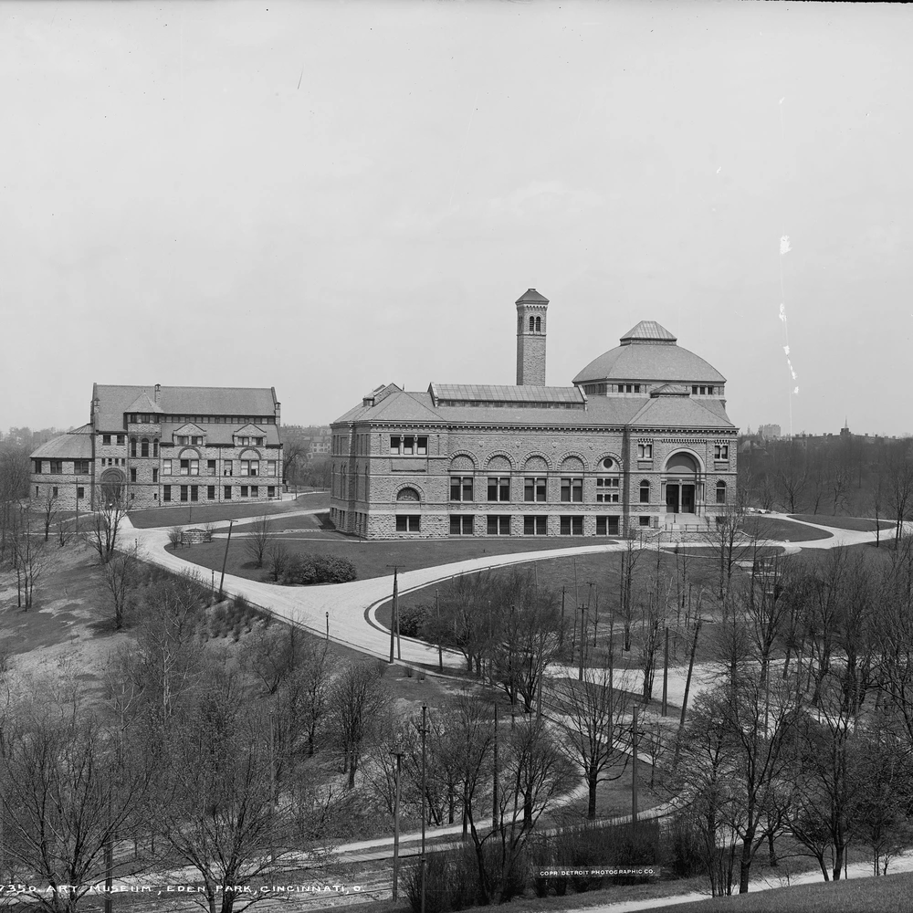 Historical photograph of the Cincinnati Art Museum in Eden Park, by the Detroit Publishing Company.