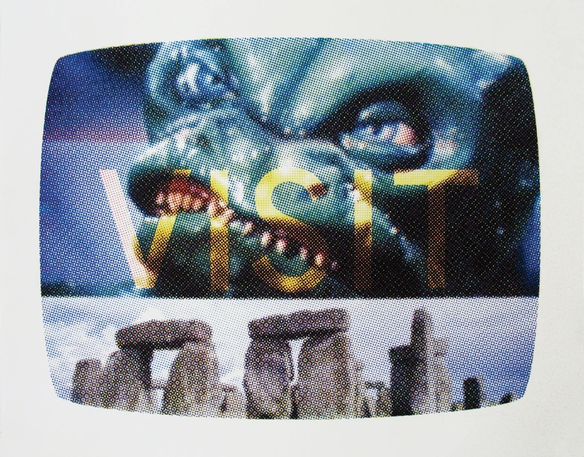 David Wischer, “VISIT”, from the 5 Letter Words series, 2011–2012. Screen print, 22 × 28 in. (Reproduction from the artist's website, davidwischer.com.)