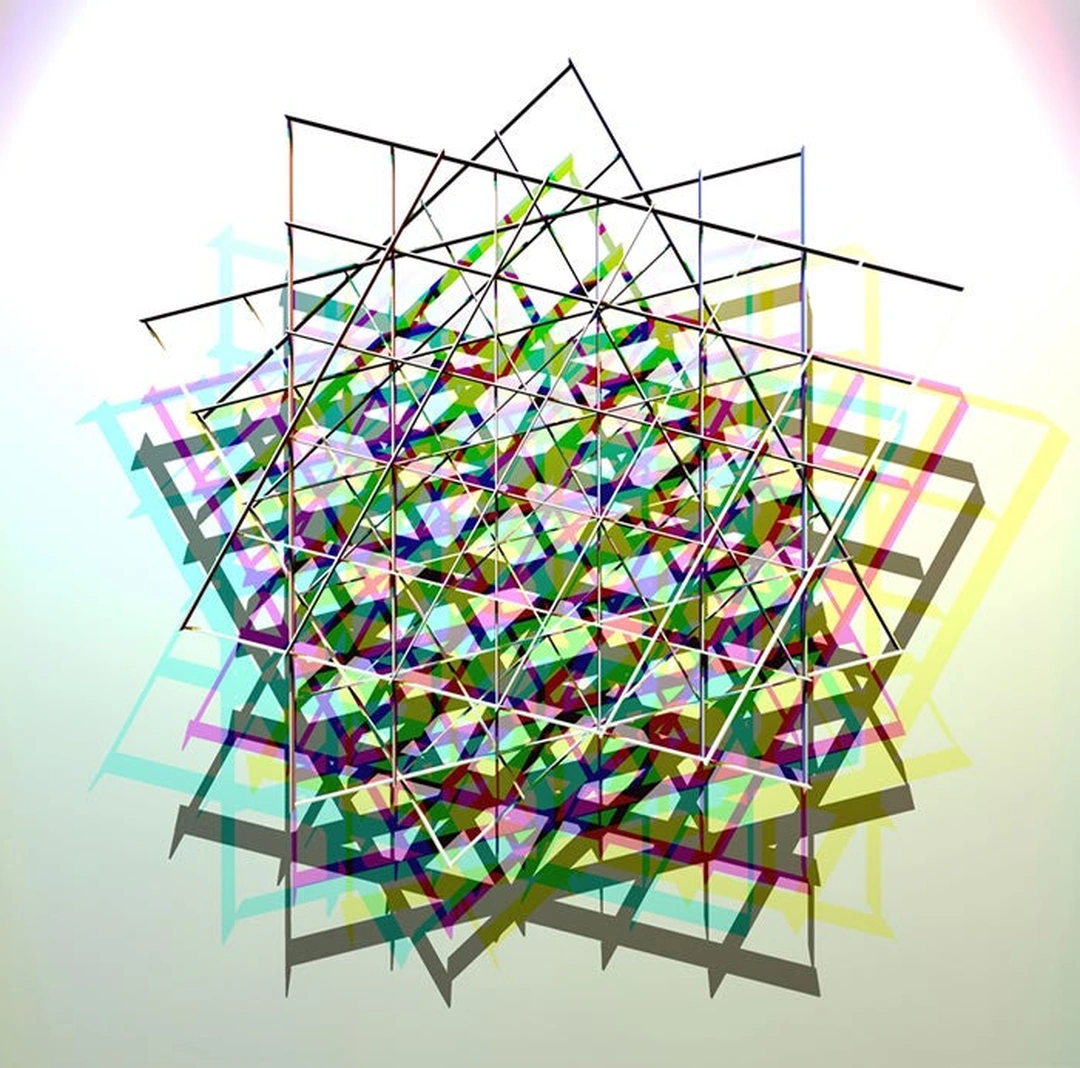 Derrick Woodham, Moiré Fan, 1976/2012, rendered image of illuminated 3-D model in 3-D Studio Max. Reproduction from the Weston Art Gallery's exhibition record.