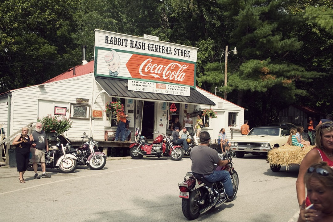 Motorcyclists outside the Rabbit Hash General Store during the Dog Days of Summer Art Fair, August 2010. Photograph by Chris Glass. (Related image located during this archive's reconstruction.)