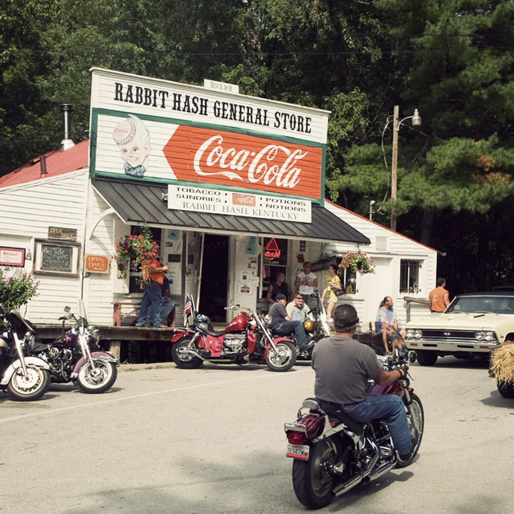 Motorcyclists outside the Rabbit Hash General Store during the Dog Days of Summer Art Fair, August 2010. Photograph by Chris Glass. (Related image located during this archive's reconstruction.)