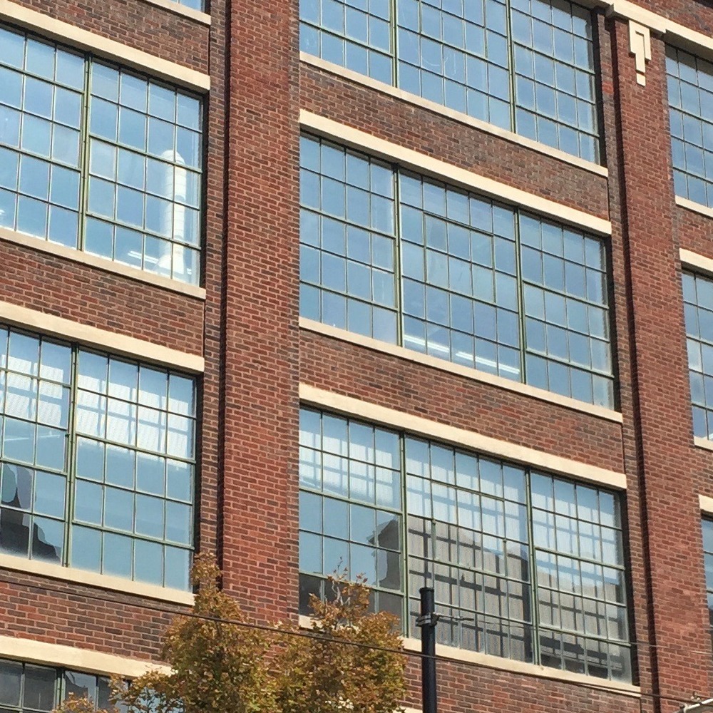 Brick facade of the Art Academy of Cincinnati building at 12th and Jackson streets, Over-the-Rhine, Cincinnati.